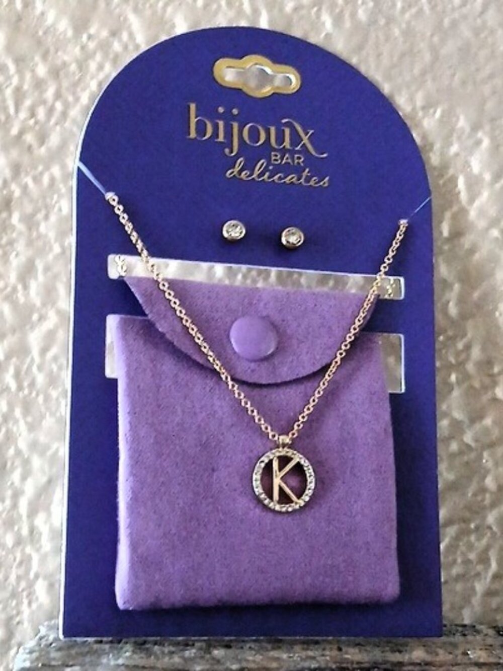 Bijoux Bar Delicates Gold Tone Pave Initial Womens Glass 2-pc. Jewelry Set "K"
